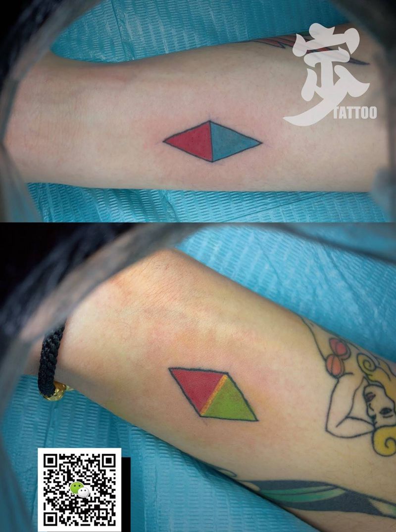 拼色+几何纹身图片_手臂图腾几何纹身图案