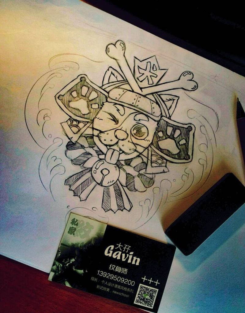 纹身手稿设计纹身图片_传统动物原创日式漫画手稿纹身图案