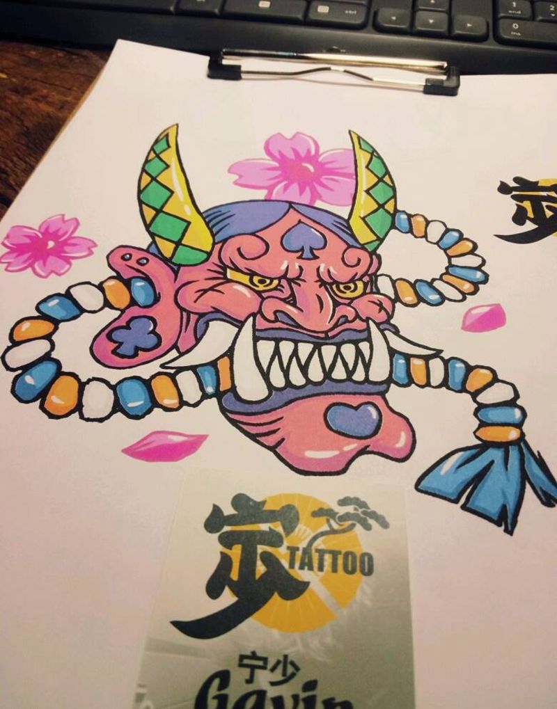 原创设计+般若纹身图片_肩部胸部背部手臂腿部传统鬼神日式漫画手稿插画纹身图案