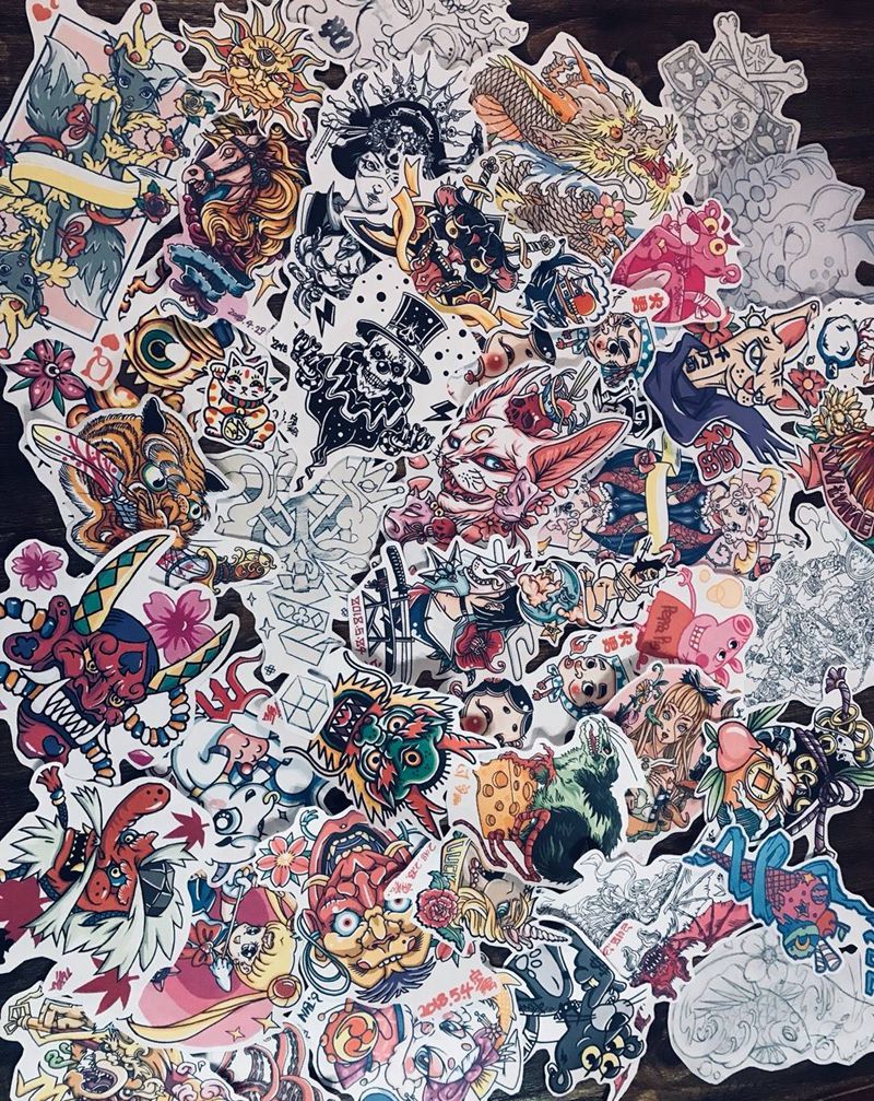 宁少手稿全集纹身图片_原创手稿欧美传统清新几何贴纸动物鬼神图腾纹身图案