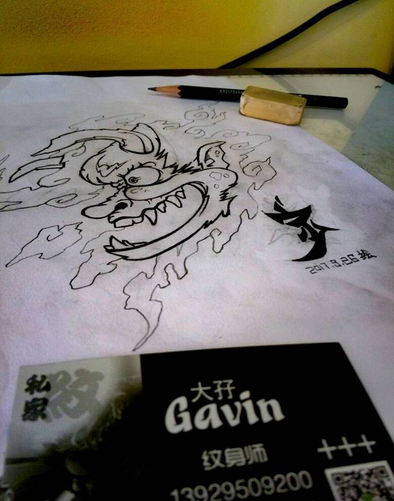 手稿设计+般诺纹身图片_背部手臂腿部传统鬼神原创手绘手稿纹身图案