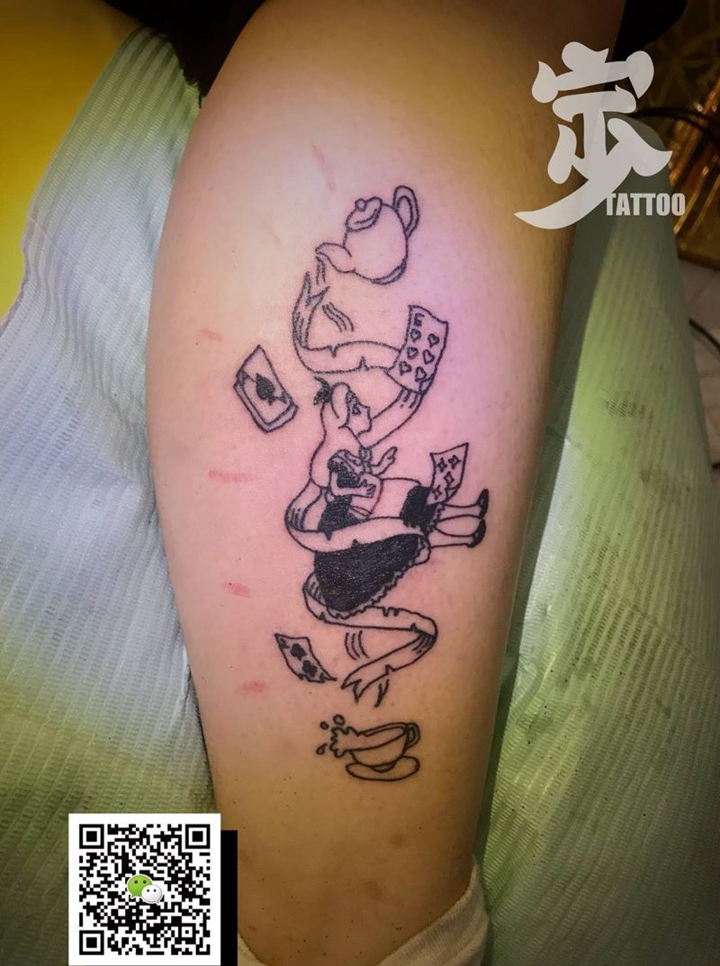 爱丽丝纹身图片_成品腿部欧美人物纹身图案