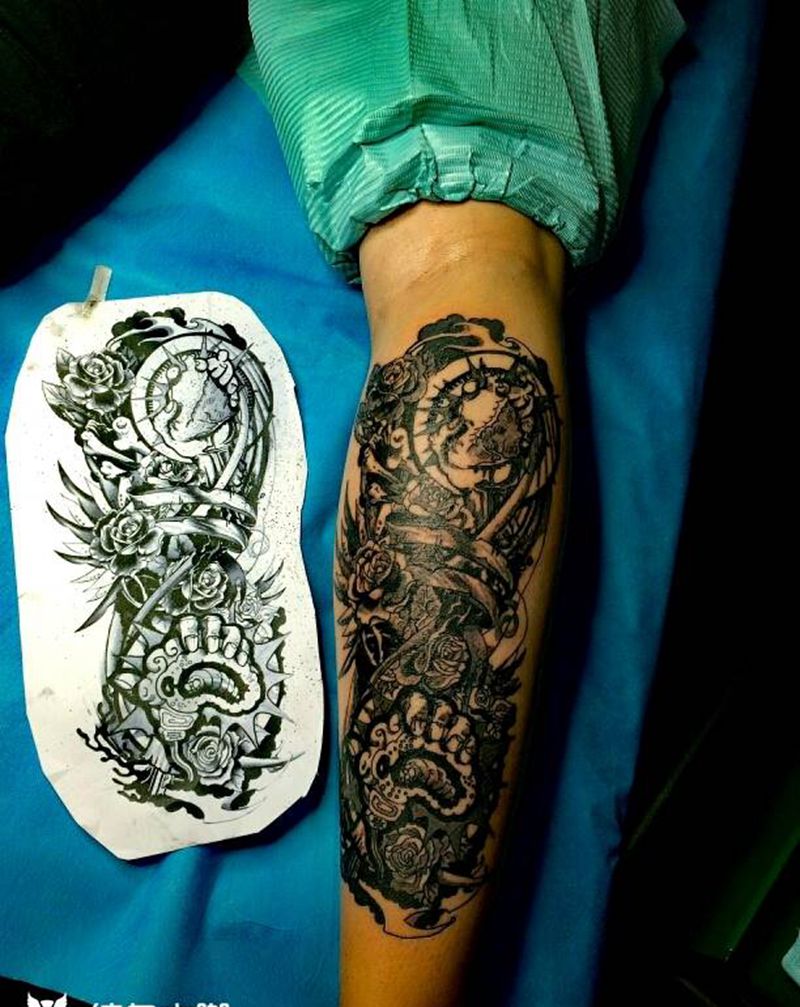 小腿纹身图片_腿部欧美成品纹身图案