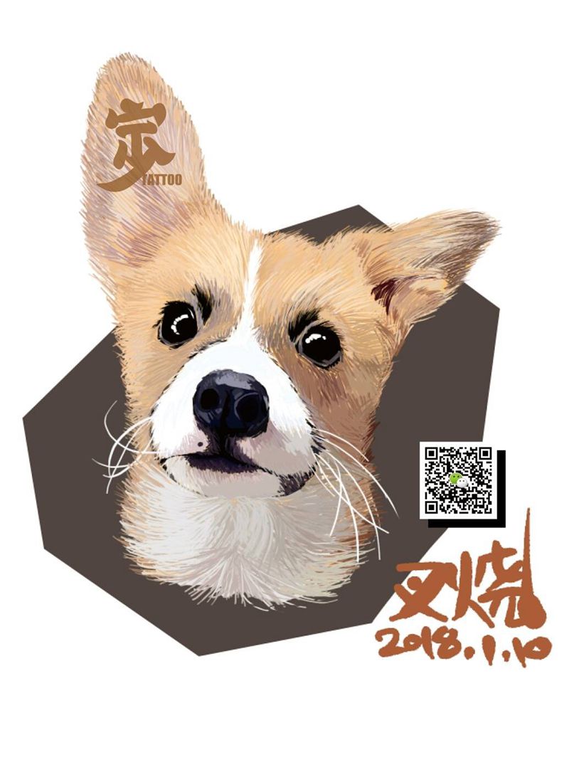 画我家叉烧纹身图片_肩部背部手臂腿部写实动物手绘手稿插画纹身图案