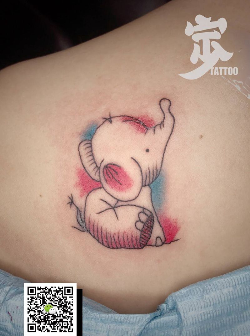 小象纹身图片_成品肩部背部清新动物宁少Tattoo纹身图案