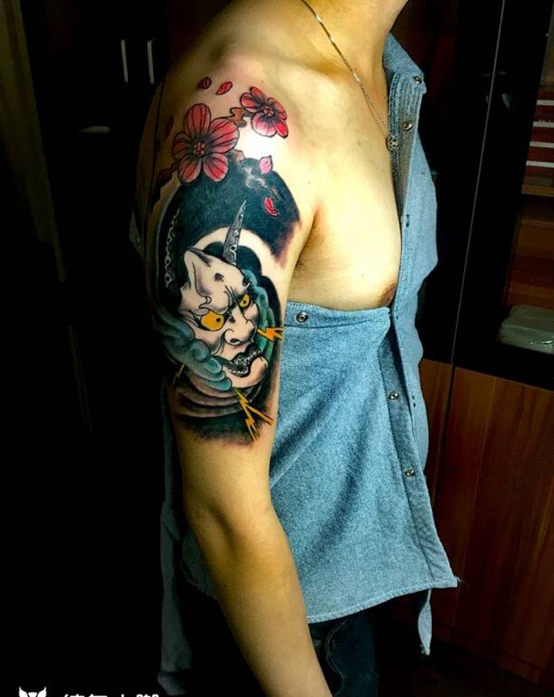 般若覆盖纹身图片_手臂传统鬼神成品纹身图案