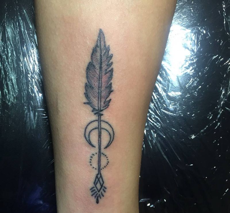 羽纹身图片_成品手臂清新几何静物纹身图案