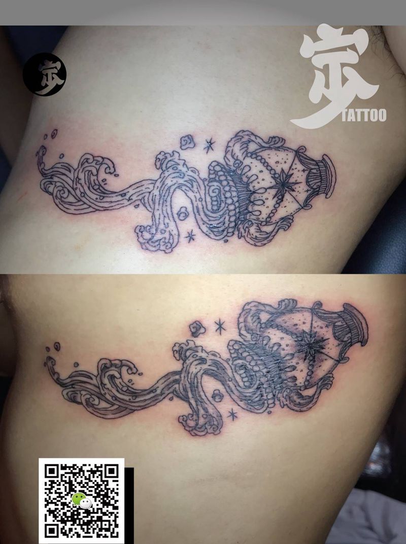 闺蜜同款+水瓶座纹身图片_成品欧美腰部胸部腹部静物清新纹身图案