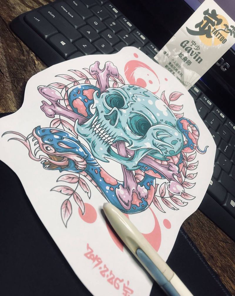 原创手稿+骷颅+毒蛇