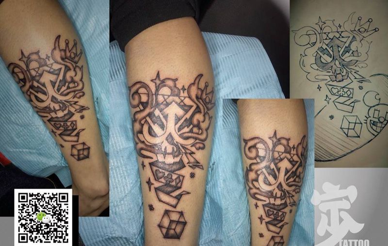 原创+抽象新式图腾纹身图片_成品原创动漫风格腿部手臂肩部欧美几何纹身图案