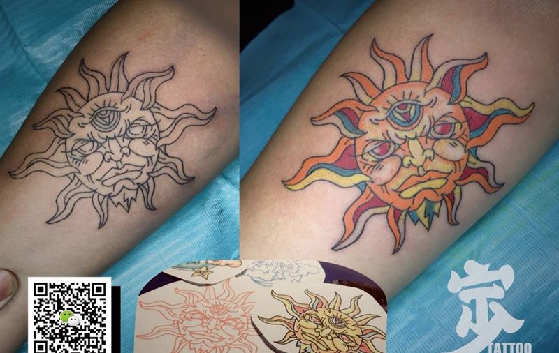 原创+小太阳☀纹身图片_成品手臂欧美原创纹身图案
