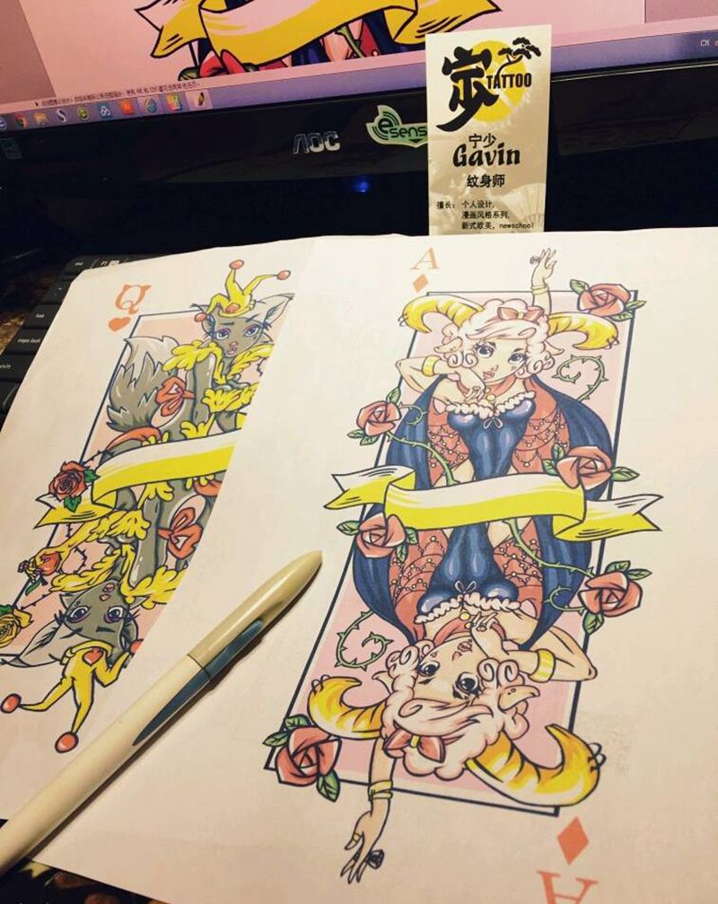 原创手稿+A♢纹身图片_肩部背部手臂腿部欧美原创日式漫画手稿纹身图案