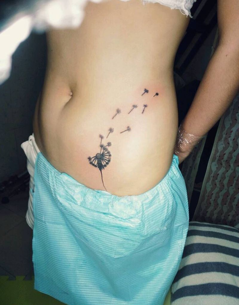 蒲公英纹身图片_腹部腰部清新写实植物成品纹身图案