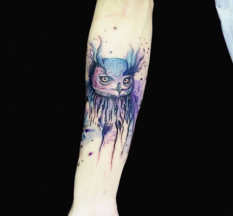 水彩猫头鹰纹身图片