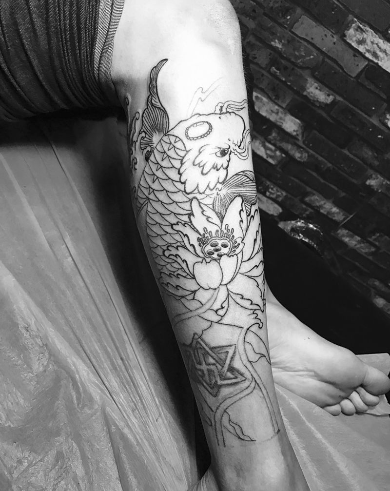 盖图，锦鲤，未完纹身图片