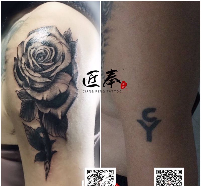 玫瑰遮盖纹身图片_手臂欧美写实纹身图案