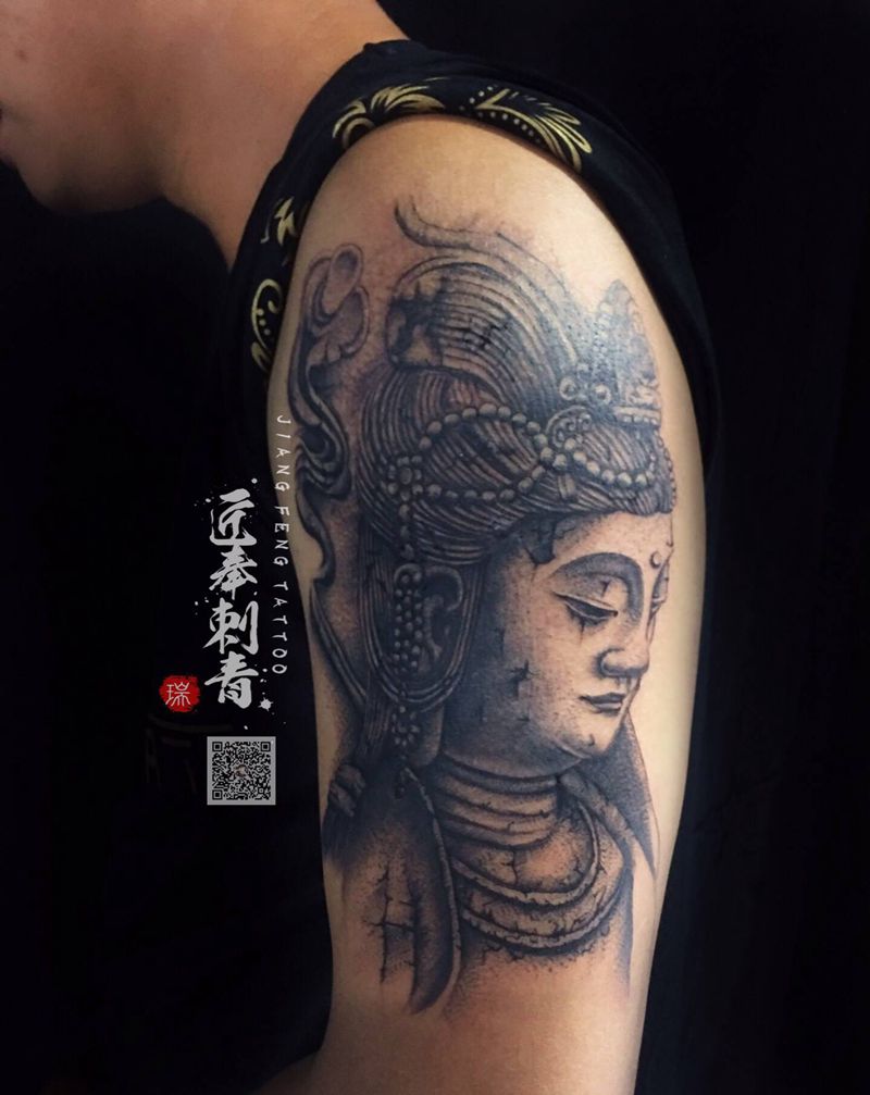 大势至菩萨纹身图片_手臂欧美写实纹身图案