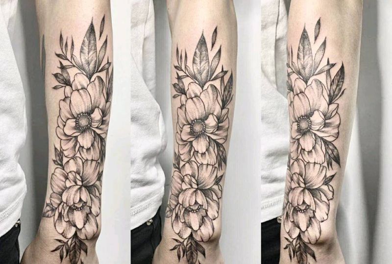 素花纹身图片_手臂点刺纹身图案