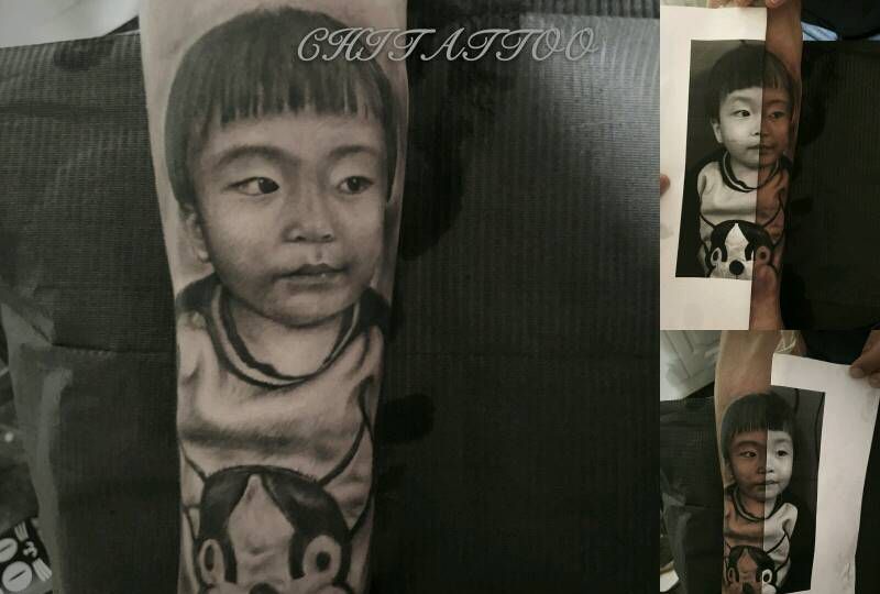 父爱如山！宝贝肖像纹身图片