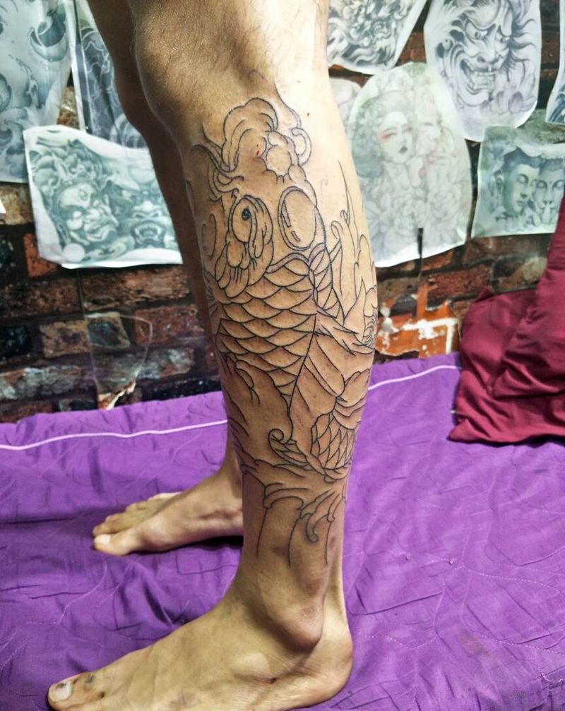 包小腿纹身图片_腿部纹身图案