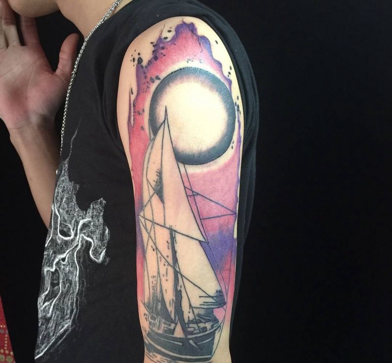 帆船纹身图片