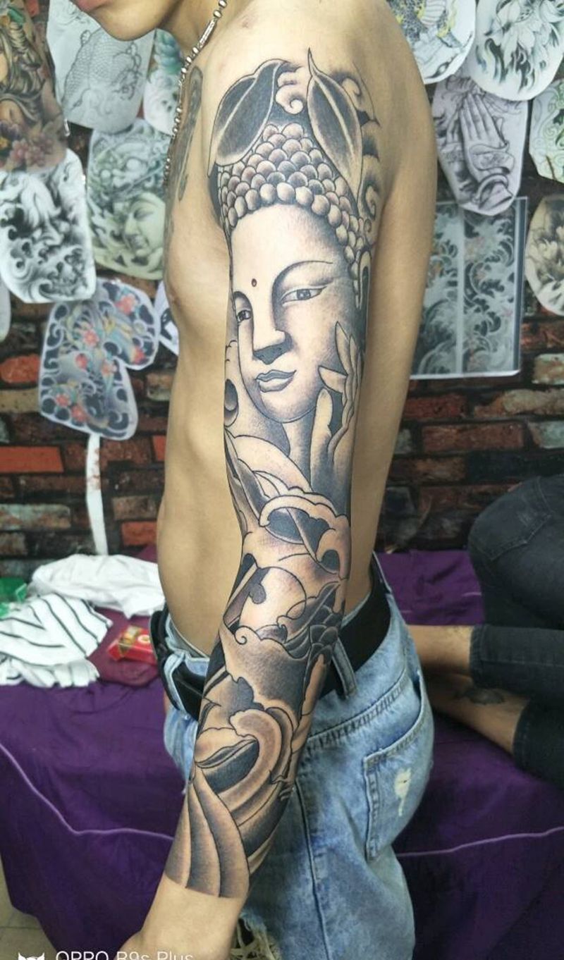 佛花臂纹身图片