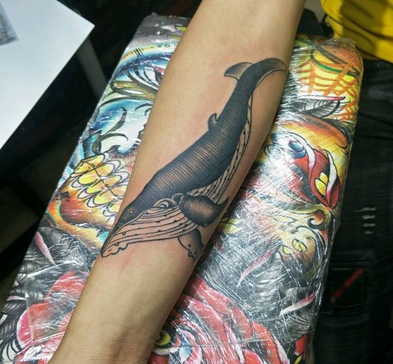 鲸鱼遮盖纹身图片_手部纹身图案