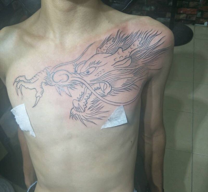 龙头纹身图片_胸部纹身图案