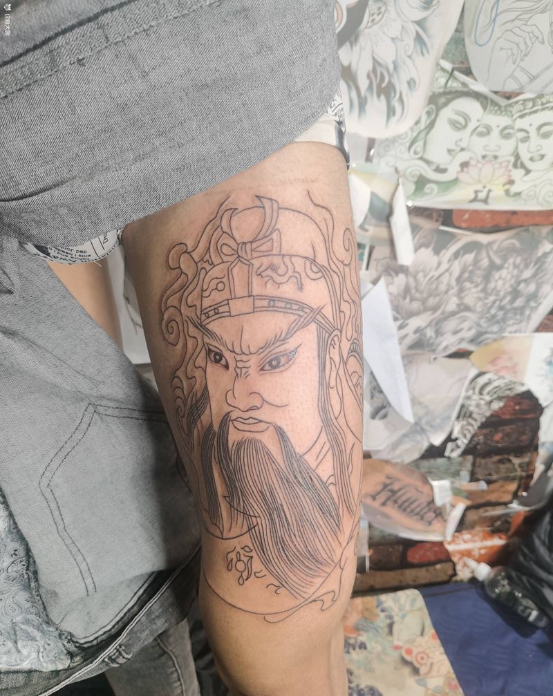 关公纹身图片_腿部纹身图案
