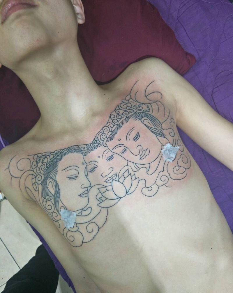 花胸线条纹身图片_胸部纹身图案