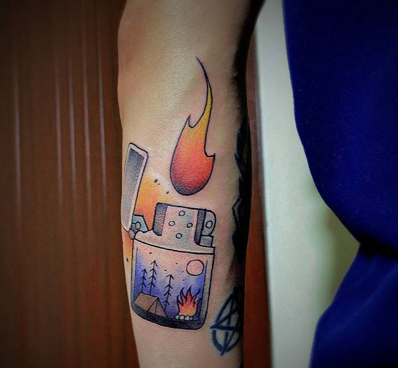 火机纹身图片_手臂New School火机纹身图案