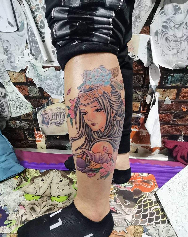 艺伎纹身图片_腿部脚部纹身图案
