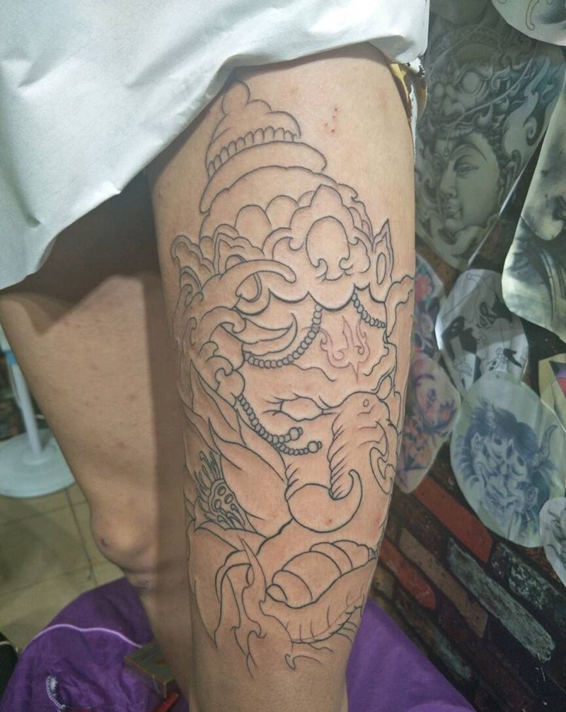 象神线条纹身图片