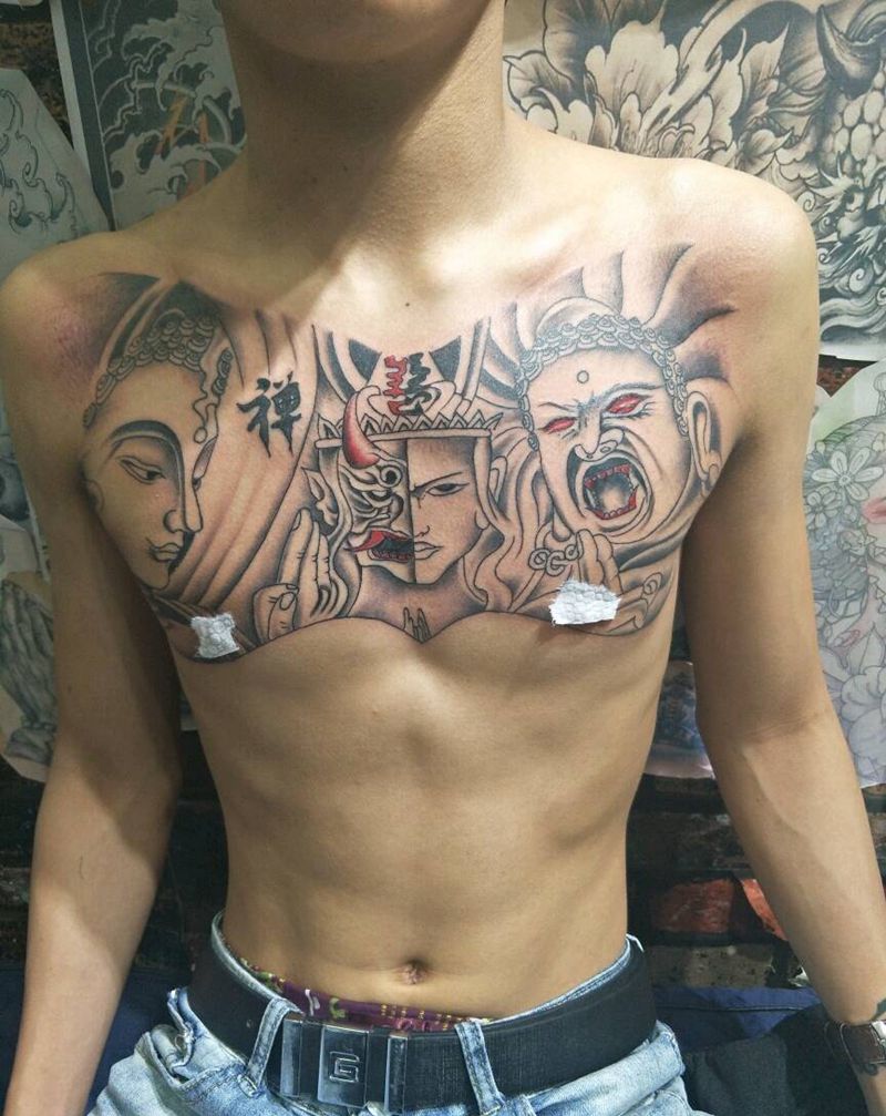 善恶纹身图片_胸部纹身图案