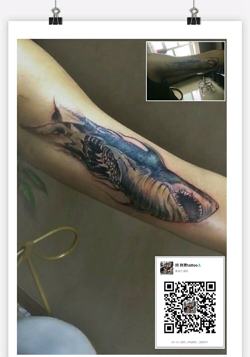 鲨鱼遮盖纹身图片