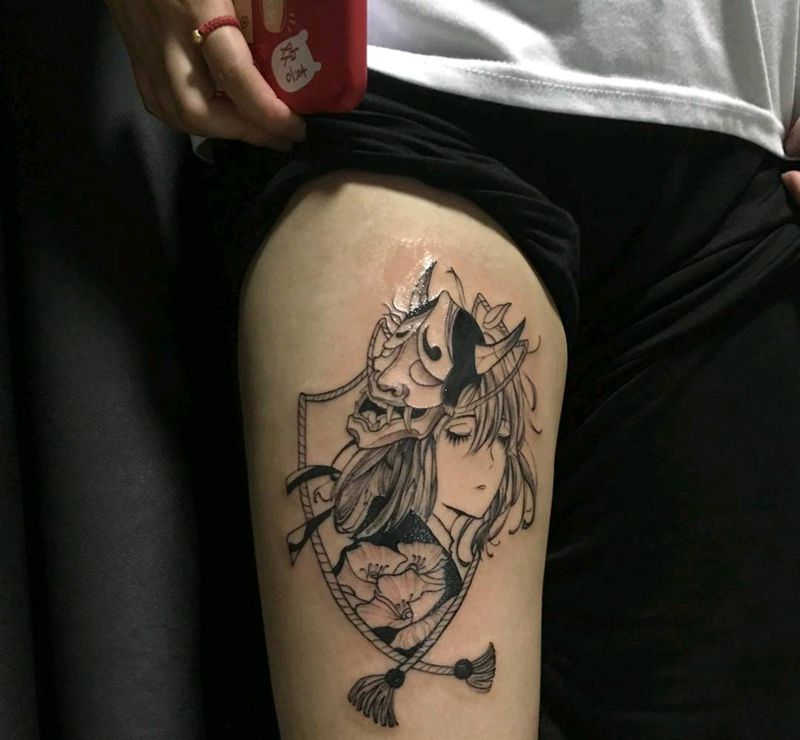 女纹身图片_臀部腿部New School纹身图案