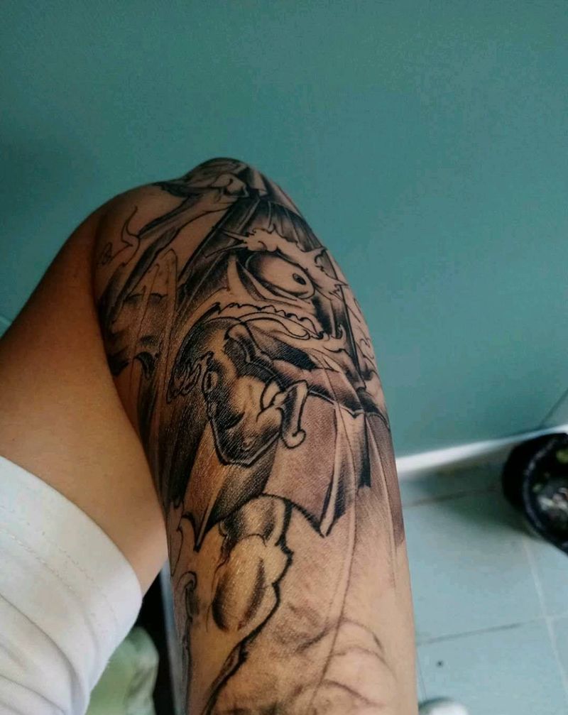 唐伞小僧纹身图片_手臂新传统新传统鱼纹身图案