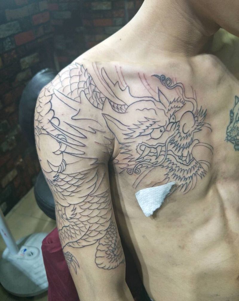 过肩龙  未完成纹身图片