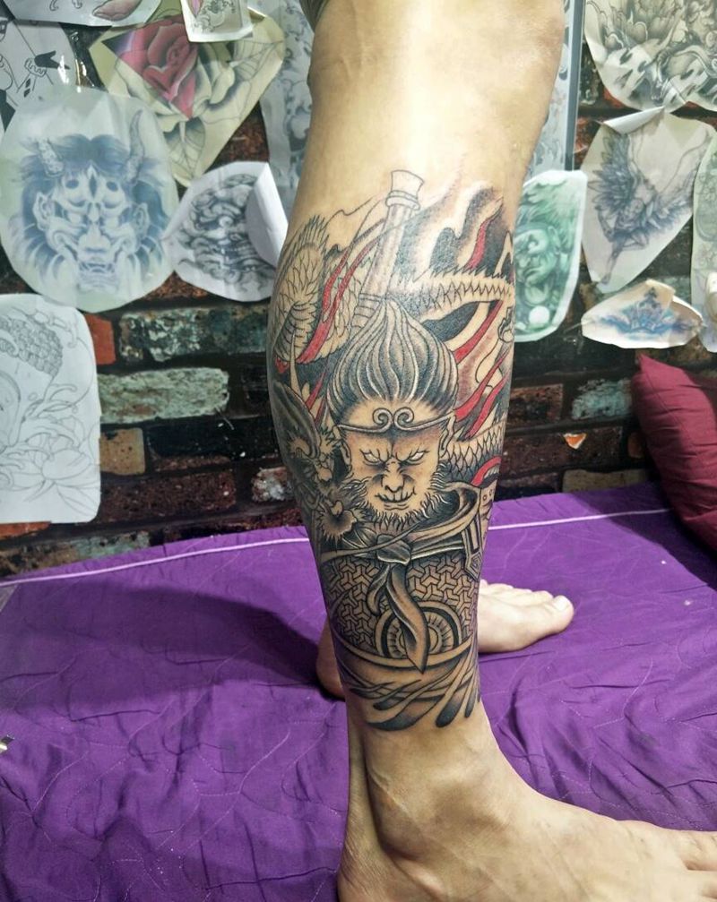 孙悟空纹身图片_腿部纹身图案