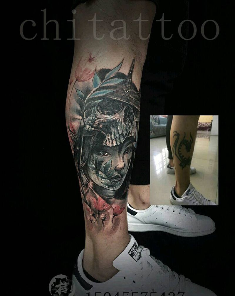 小腿遮盖未完成！待续纹身图片