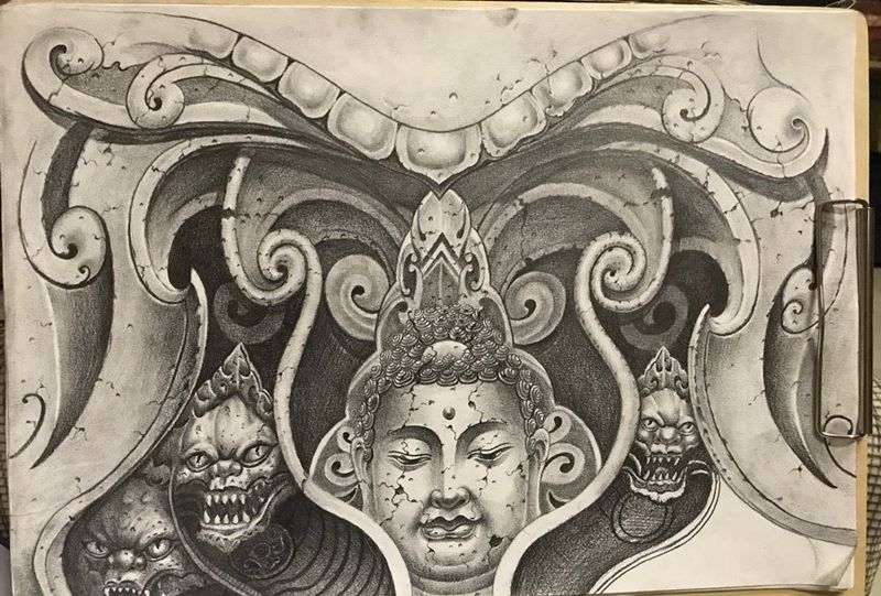 石雕风格纹身图片