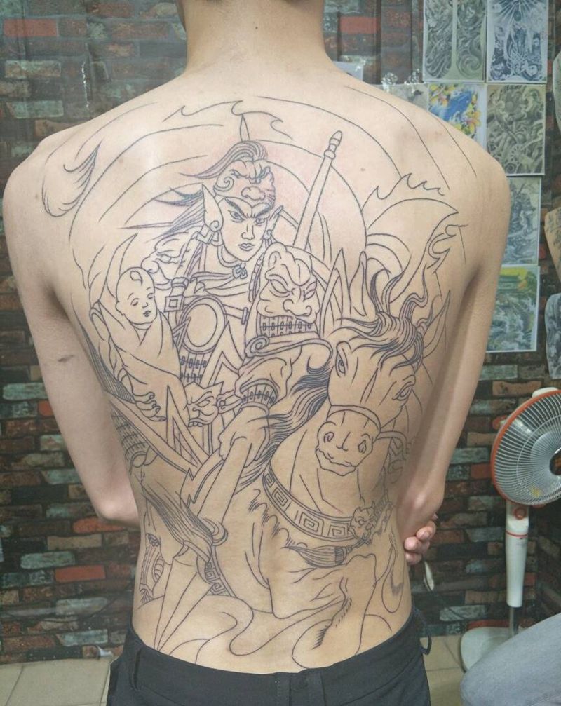 赵子龙救主纹身图片_背部纹身图案