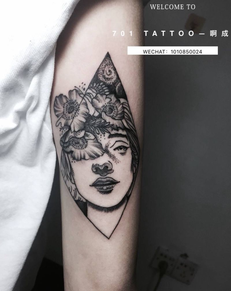 点线面人头纹身图片