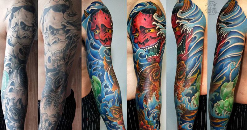 花花臂纹身图片_老传统纹身图案