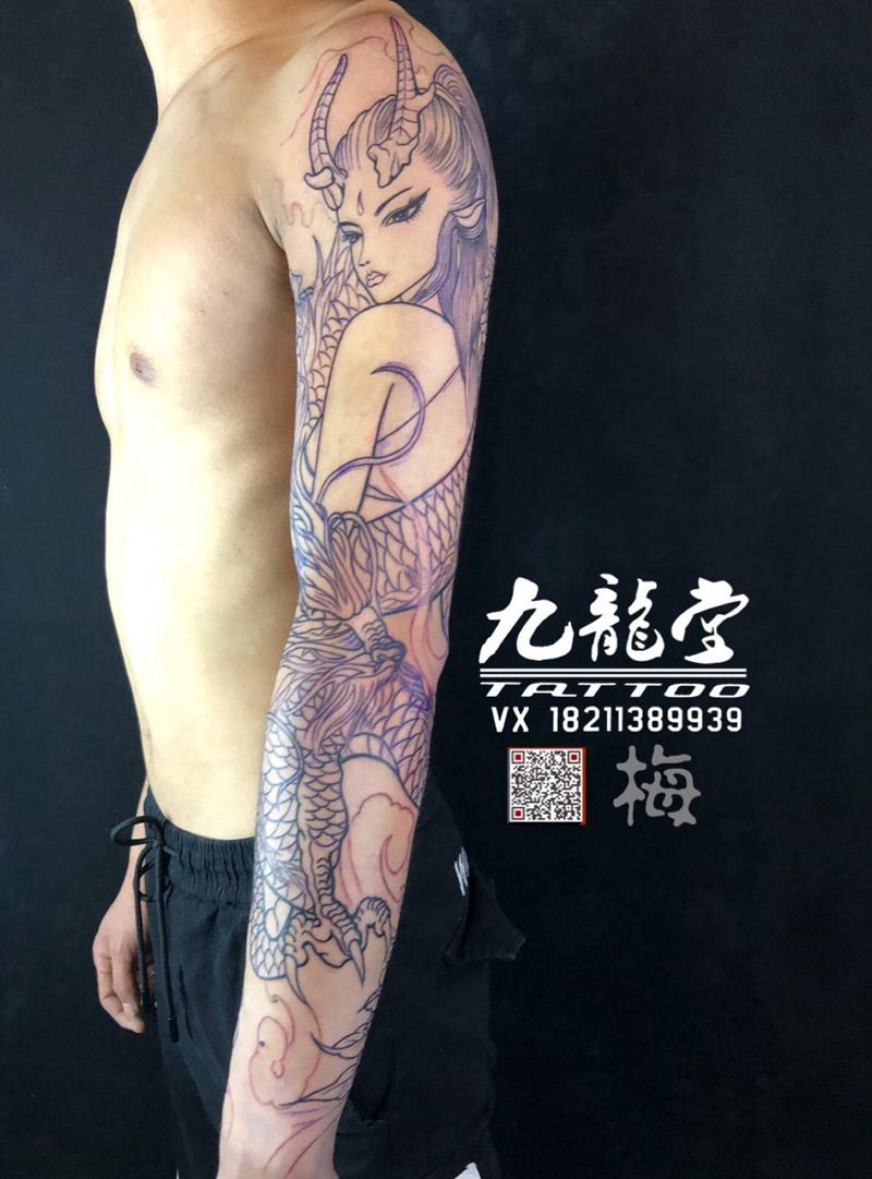 龙妓纹身图片_新传统纹身图案