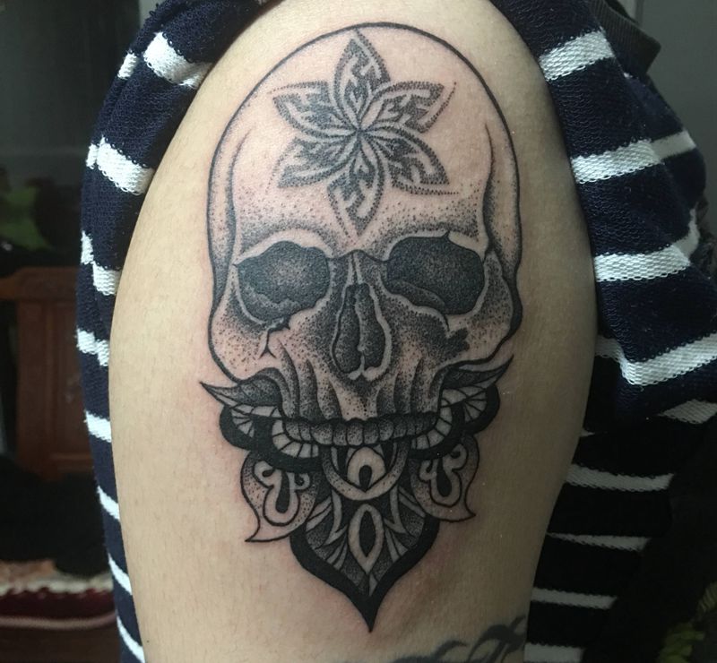 skull纹身图片_手臂点刺纹身图案
