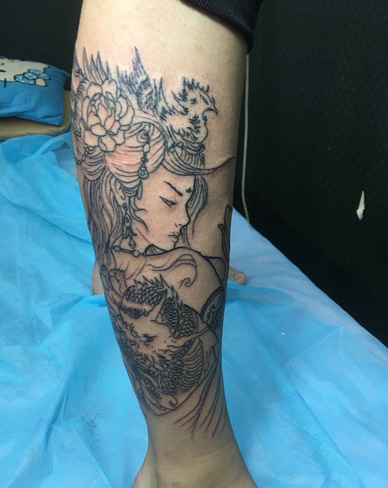 艺妓线条纹身图片