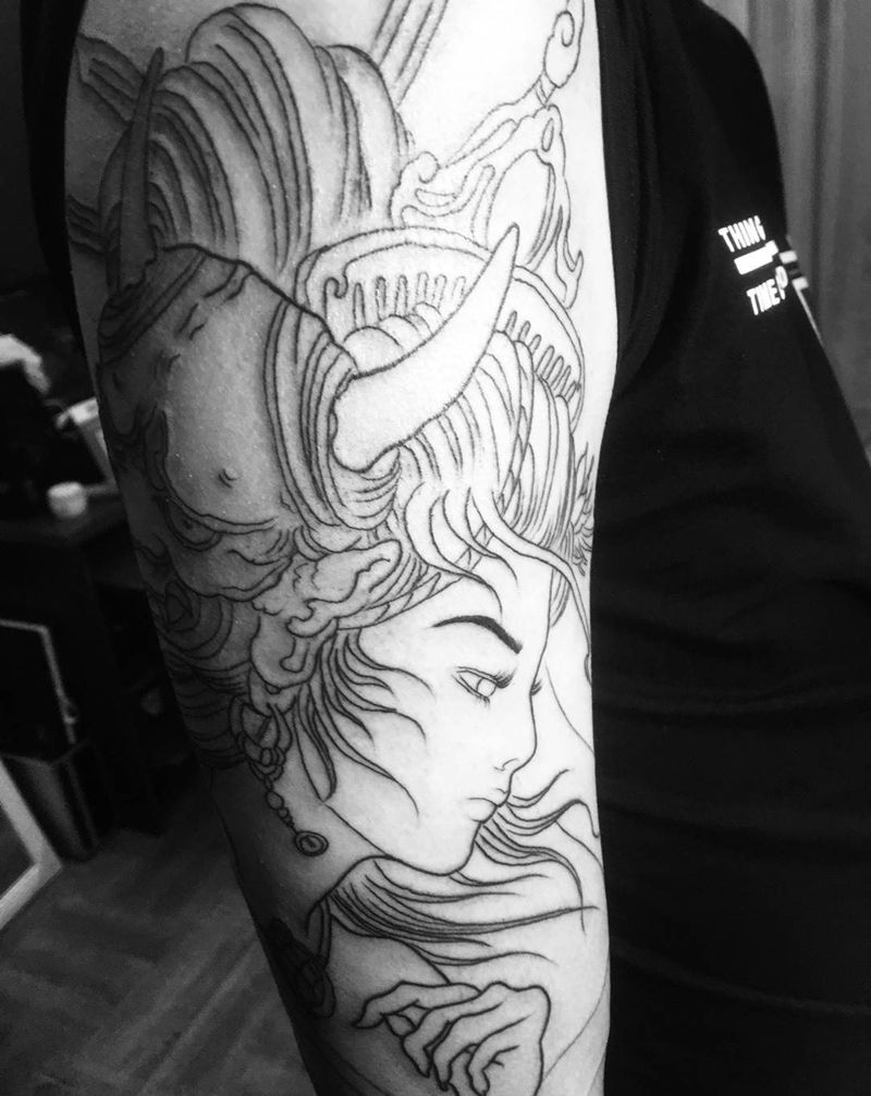 艺妓线条纹身图片