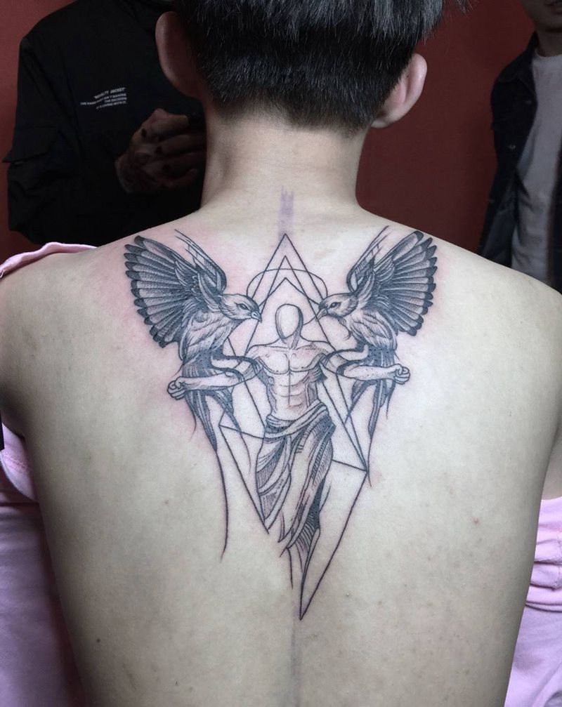 几何人鸟类型纹身图片