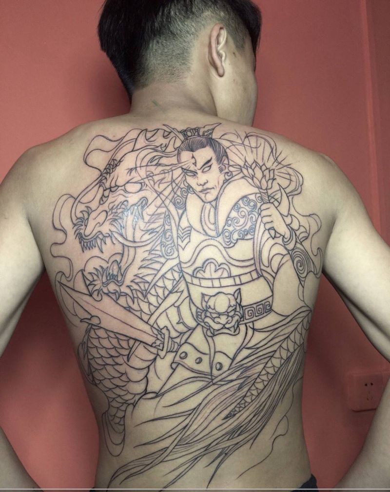 二郎神勾线纹身图片